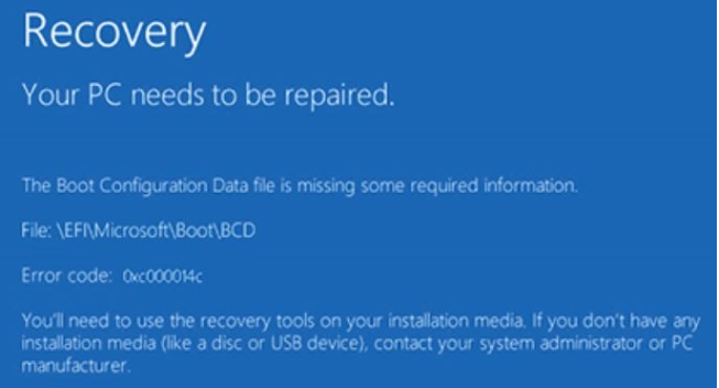 Win10電腦藍屏重啟也無法進入系統提示0xc000014c錯誤代碼怎么解決？