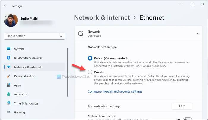 如何在Windows11中更改網絡配置文件類型？
