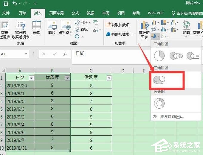 WPS怎么將Excel表格數據轉成三維立體餅圖？