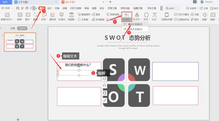 PPT中怎么制作SWOT？