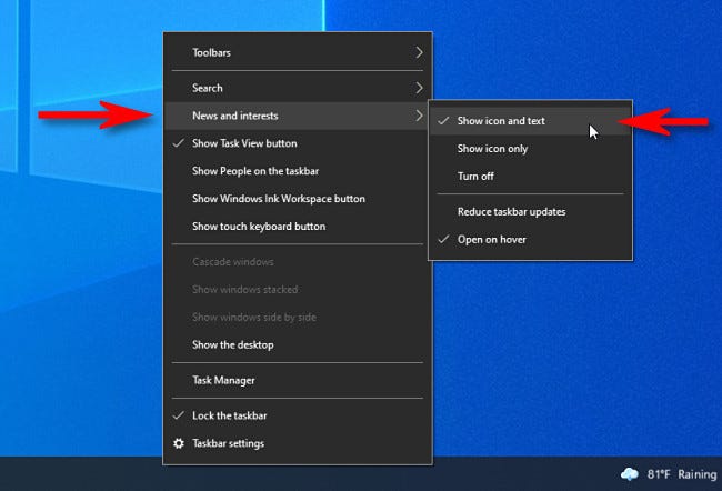 怎么恢復Windows10 21H1的任務欄天氣小部件？