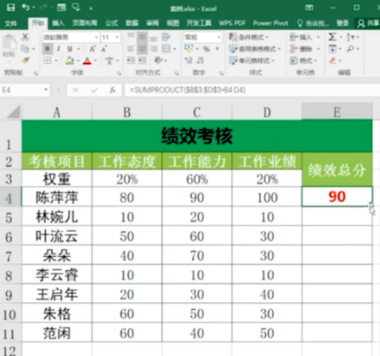 Excel中sump函數計算績效步驟分享