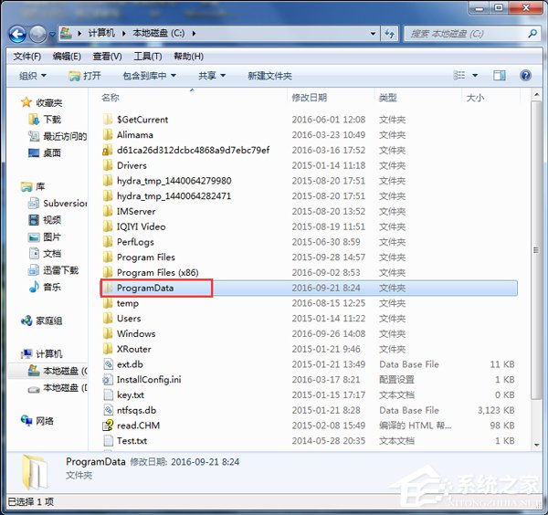 Win7系統如何查找C盤中的ProgramData文件夾？