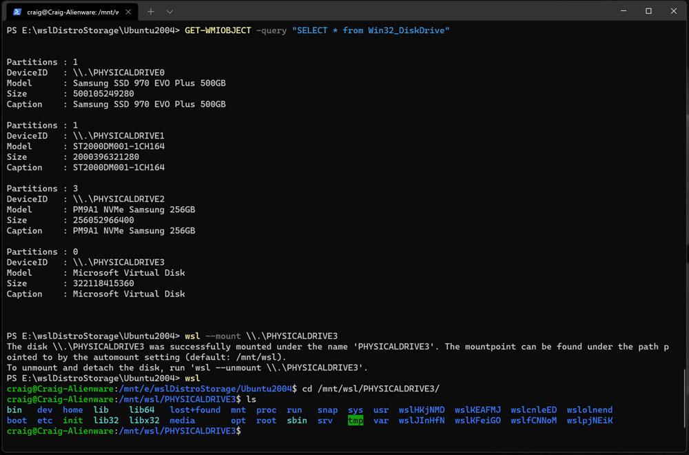 Win11的Linux子系統怎么直接掛載已分區和未分區的Linux磁盤？
