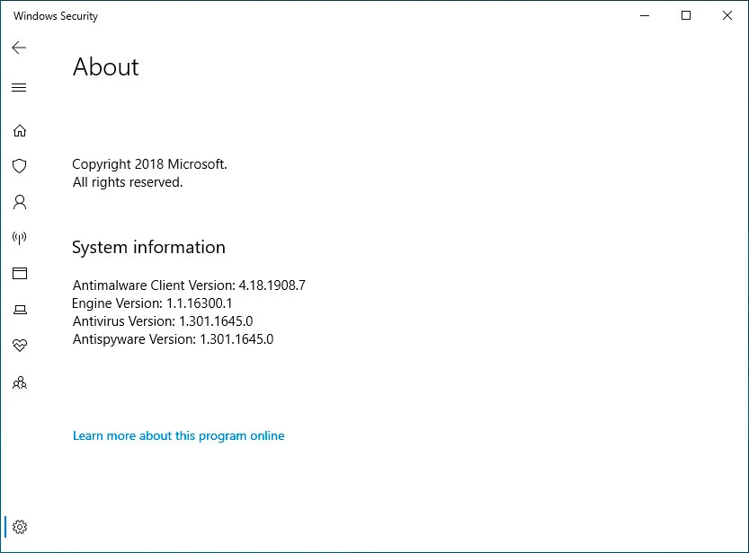 怎么知道Win10電腦中Microsoft Defender版本？