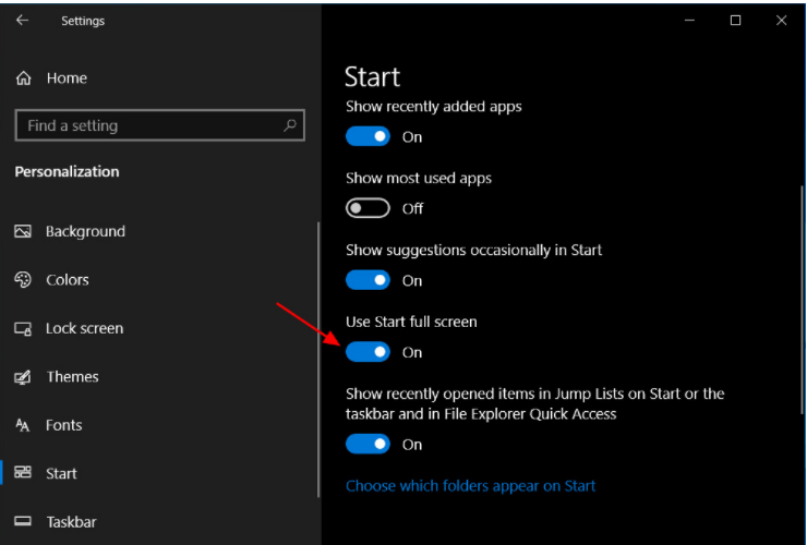 Win10開始菜單怎么設置全屏顯示？