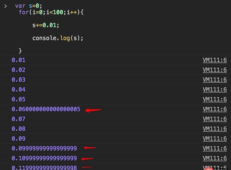 javascript - 在  for 循環中，表達式s+=0.01輸出的s為什么不是等差數列？