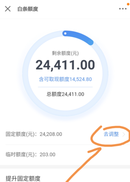 京東金融APP調整白條固定額度操作過程