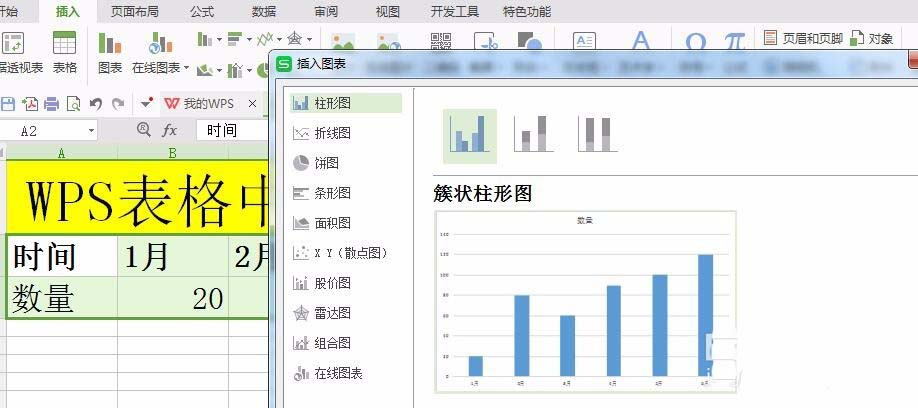 WPS表格中插入柱形圖具體操作流程