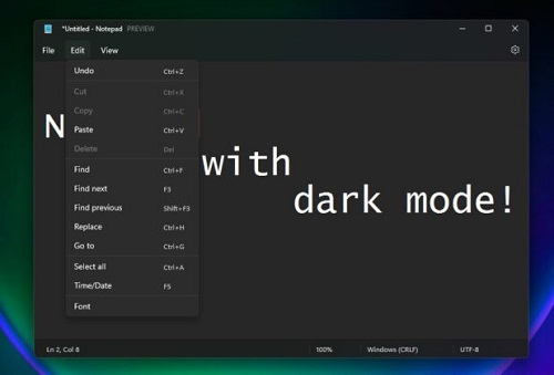 微軟 Win11 預覽版全新 UI 記事本上手體驗：升級下拉菜單，黑暗模式終到