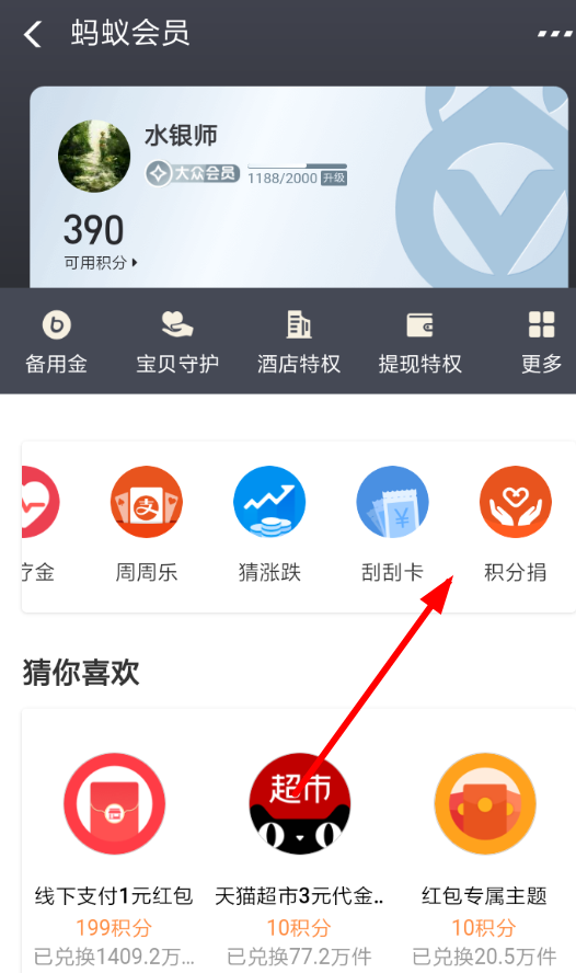 支付寶APP捐贈積分的詳細操作步驟