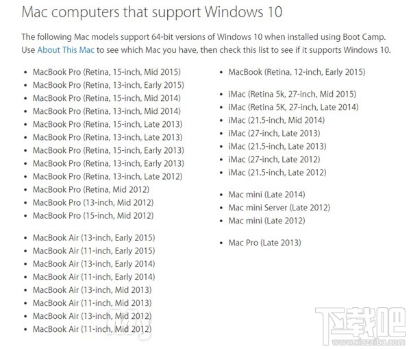 蘋果電腦支持win10嗎？蘋果電腦支持安裝windows 10系統的設備匯總介紹