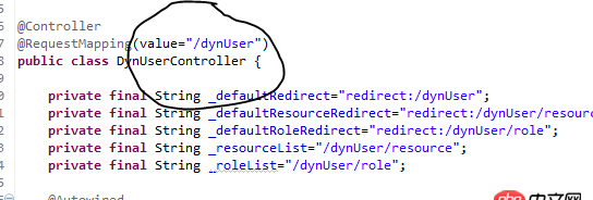 java - 如圖，jsp頁面的form中的action是怎么映射到這個位置的？為什么不寫dynUser就可以映射到save？