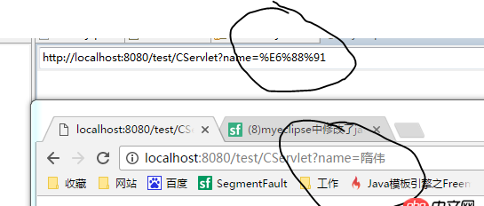 java - 如圖，同樣一個表單，為什么用myeclipse內置的瀏覽器提交就會自動編碼，用chrome瀏覽器就不會自動編碼？