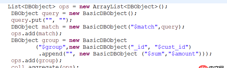 mongodb 3.4 如何使用java語言操作 aggregate函數 初學者 請高人們指點指點。