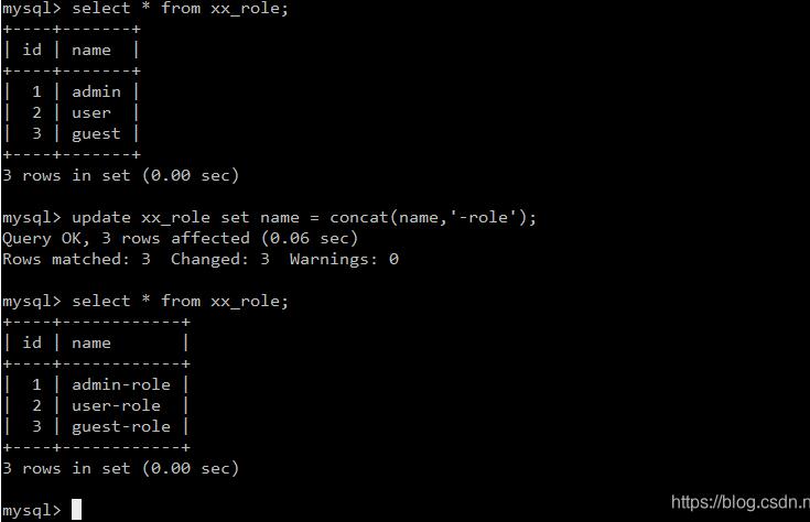 mysql修改記錄時update操作 字段=字段+字符串