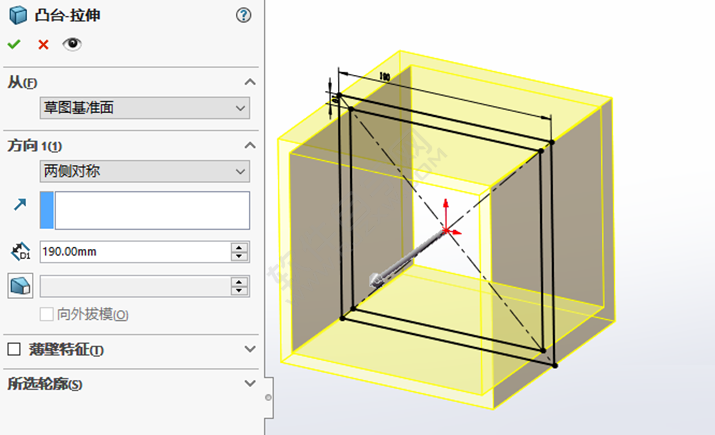 SolidWorks臺階立方體零件的做題步驟