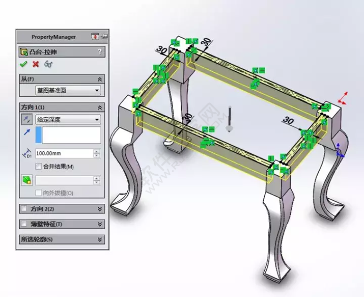 solidWorks建模練習拉伸切除一張桌子