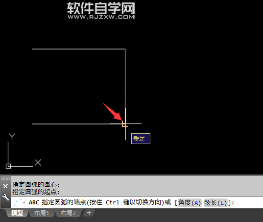 CAD2018圓心、起點、端點進行畫圓弧