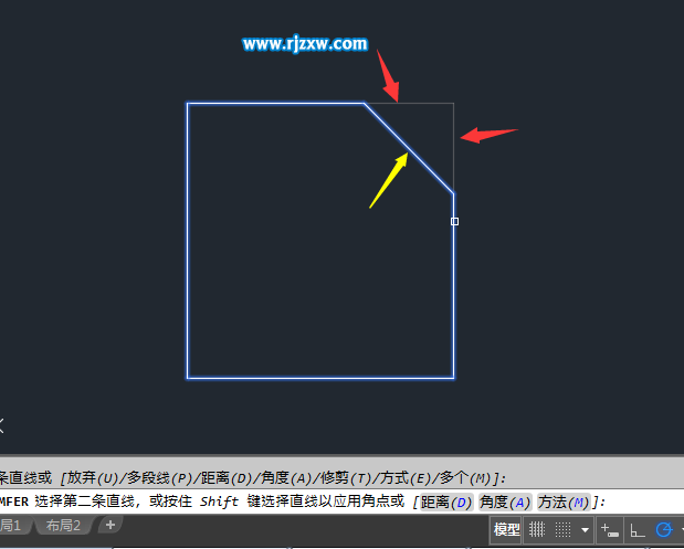 CAD怎么以角度進行倒角處理